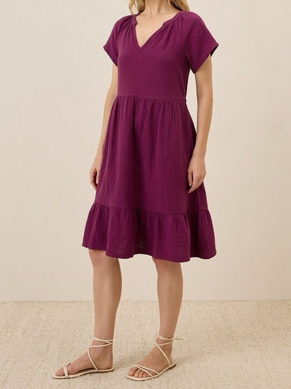 Pact Organic Cotton Coastal Double Gauze Breezy Dress in Sangria